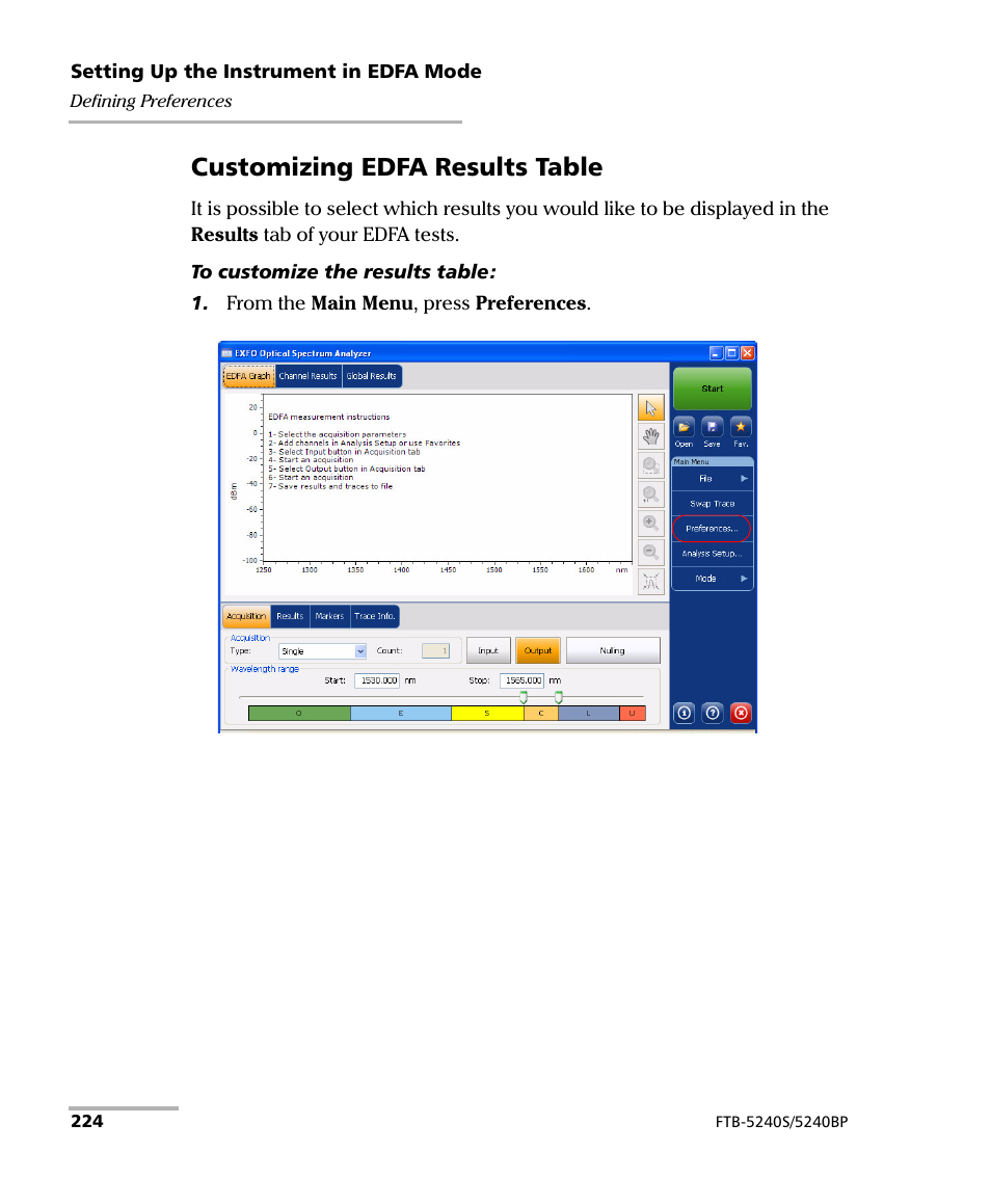 Customizing edfa results table | EXFO FTB -5240S/5240BP Optical Spectrum Analyzer for FTB 500 (NS-1434) User Manual | Page 232 / 537