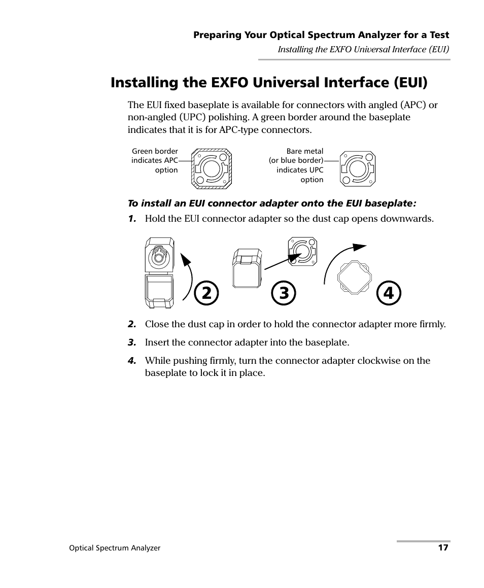 Installing the exfo universal interface (eui) | EXFO FTB -5240S/5240BP Optical Spectrum Analyzer for FTB 500 (NS-1434) User Manual | Page 25 / 537
