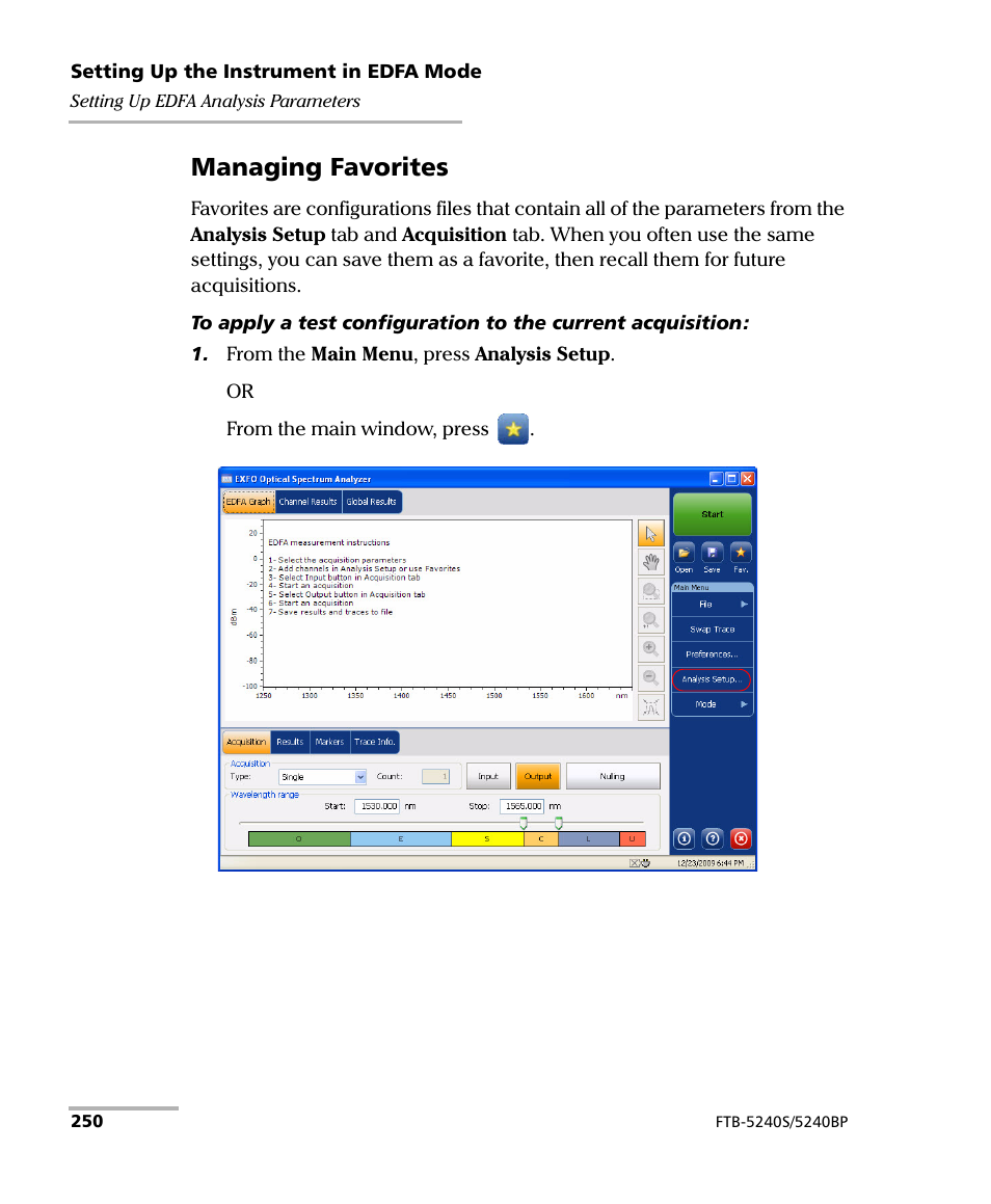 Managing favorites | EXFO FTB -5240S/5240BP Optical Spectrum Analyzer for FTB 500 (NS-1434) User Manual | Page 258 / 537