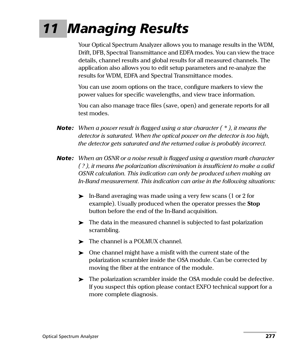 11 managing results | EXFO FTB -5240S/5240BP Optical Spectrum Analyzer for FTB 500 (NS-1434) User Manual | Page 285 / 537