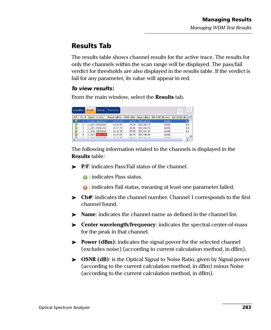 Results tab | EXFO FTB -5240S/5240BP Optical Spectrum Analyzer for FTB 500 (NS-1434) User Manual | Page 291 / 537