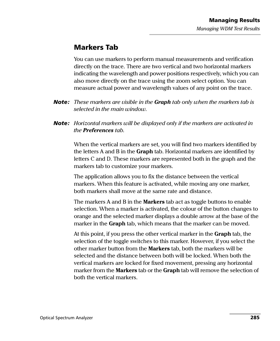 Markers tab | EXFO FTB -5240S/5240BP Optical Spectrum Analyzer for FTB 500 (NS-1434) User Manual | Page 293 / 537