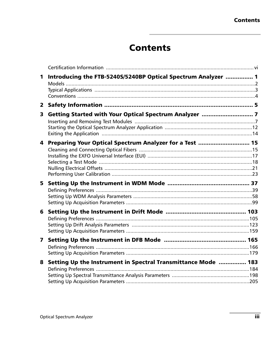 EXFO FTB -5240S/5240BP Optical Spectrum Analyzer for FTB 500 (NS-1434) User Manual | Page 3 / 537