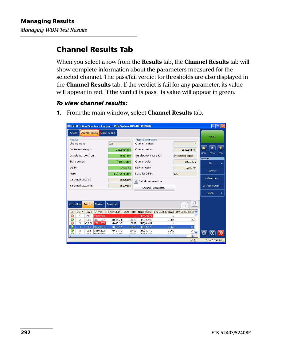 Channel results tab | EXFO FTB -5240S/5240BP Optical Spectrum Analyzer for FTB 500 (NS-1434) User Manual | Page 300 / 537