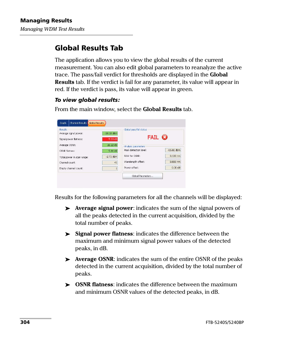 Global results tab | EXFO FTB -5240S/5240BP Optical Spectrum Analyzer for FTB 500 (NS-1434) User Manual | Page 312 / 537