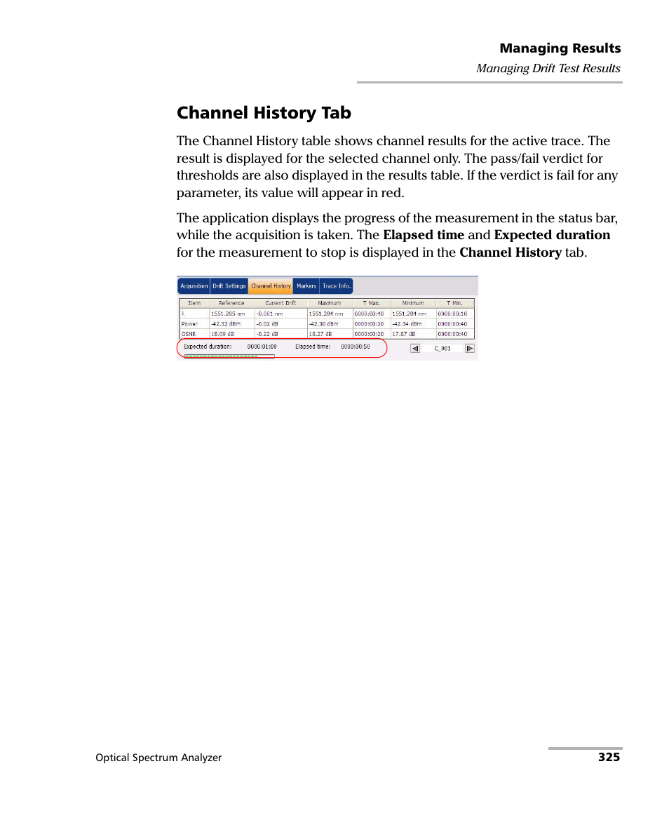 Channel history tab | EXFO FTB -5240S/5240BP Optical Spectrum Analyzer for FTB 500 (NS-1434) User Manual | Page 333 / 537