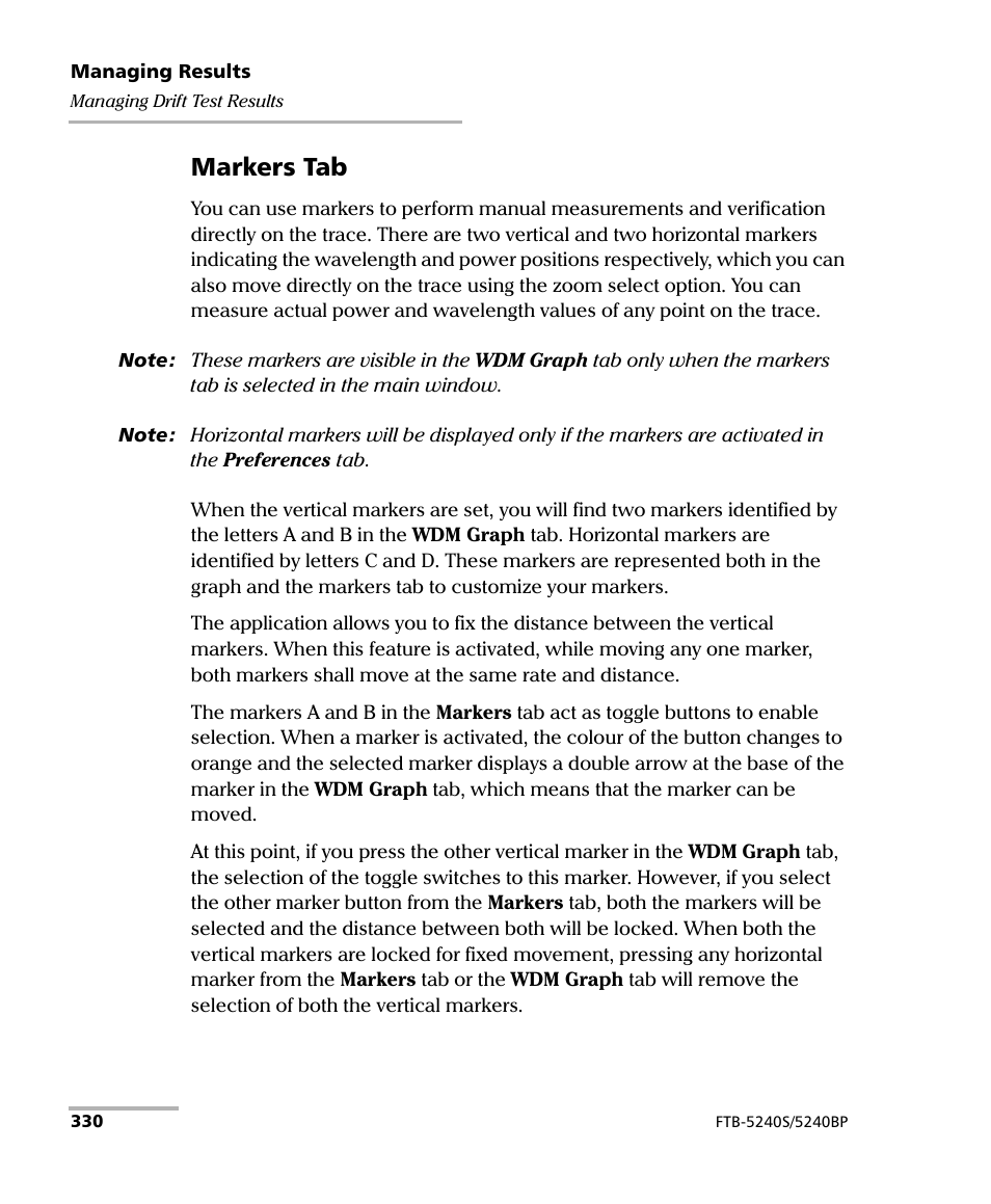 Markers tab | EXFO FTB -5240S/5240BP Optical Spectrum Analyzer for FTB 500 (NS-1434) User Manual | Page 338 / 537