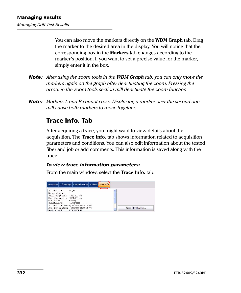 Trace info. tab | EXFO FTB -5240S/5240BP Optical Spectrum Analyzer for FTB 500 (NS-1434) User Manual | Page 340 / 537