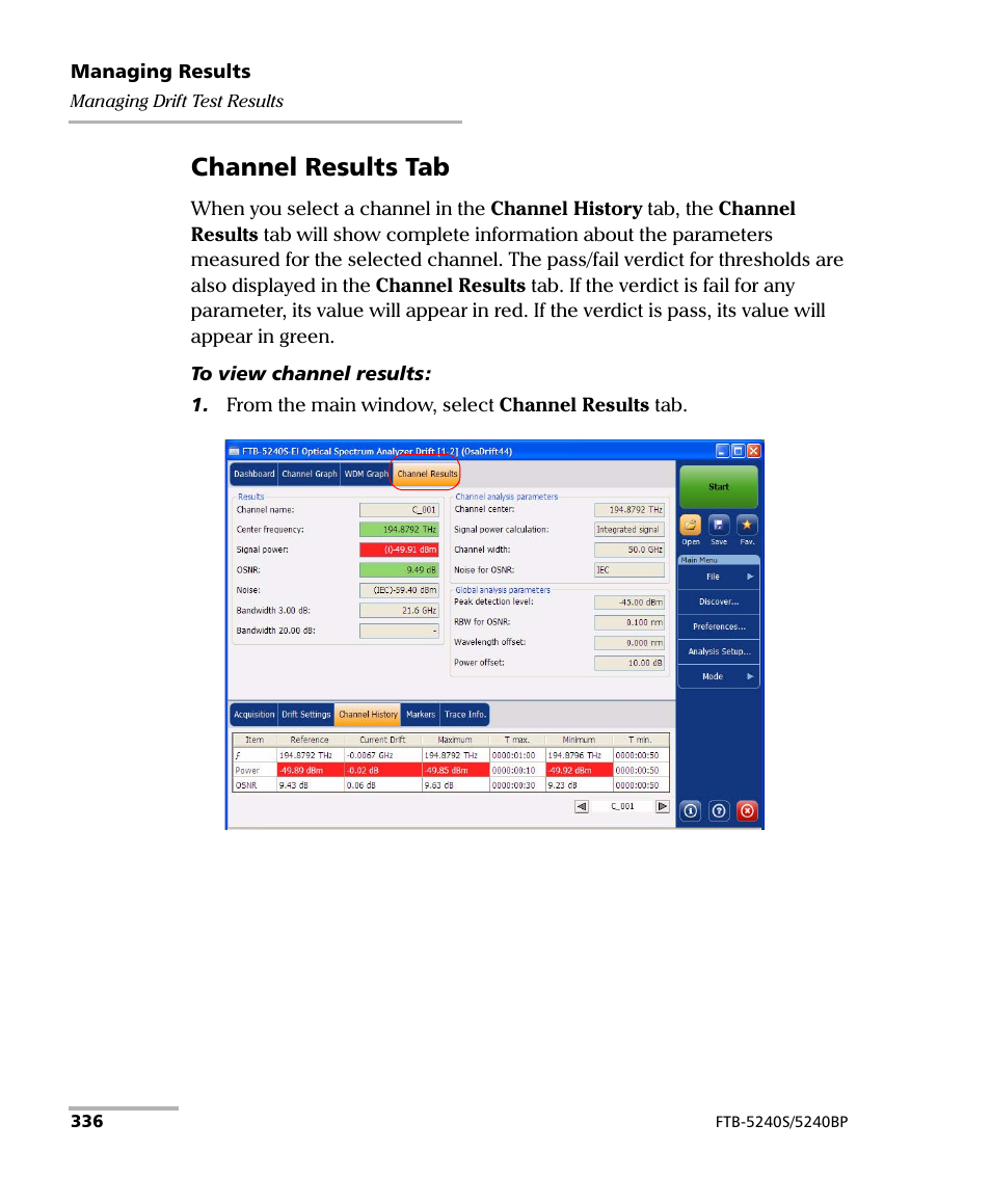 Channel results tab | EXFO FTB -5240S/5240BP Optical Spectrum Analyzer for FTB 500 (NS-1434) User Manual | Page 344 / 537