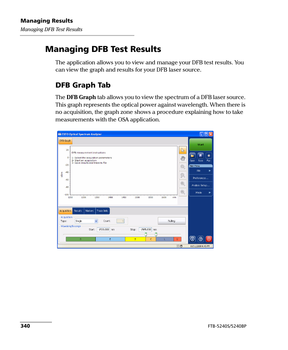 Managing dfb test results, Dfb graph tab | EXFO FTB -5240S/5240BP Optical Spectrum Analyzer for FTB 500 (NS-1434) User Manual | Page 348 / 537