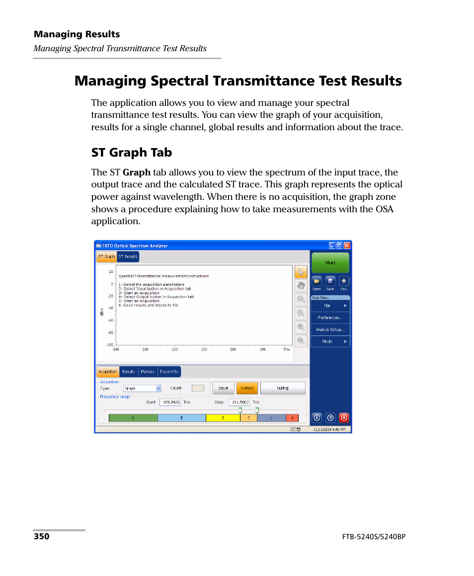 Managing spectral transmittance test results, St graph tab | EXFO FTB -5240S/5240BP Optical Spectrum Analyzer for FTB 500 (NS-1434) User Manual | Page 358 / 537