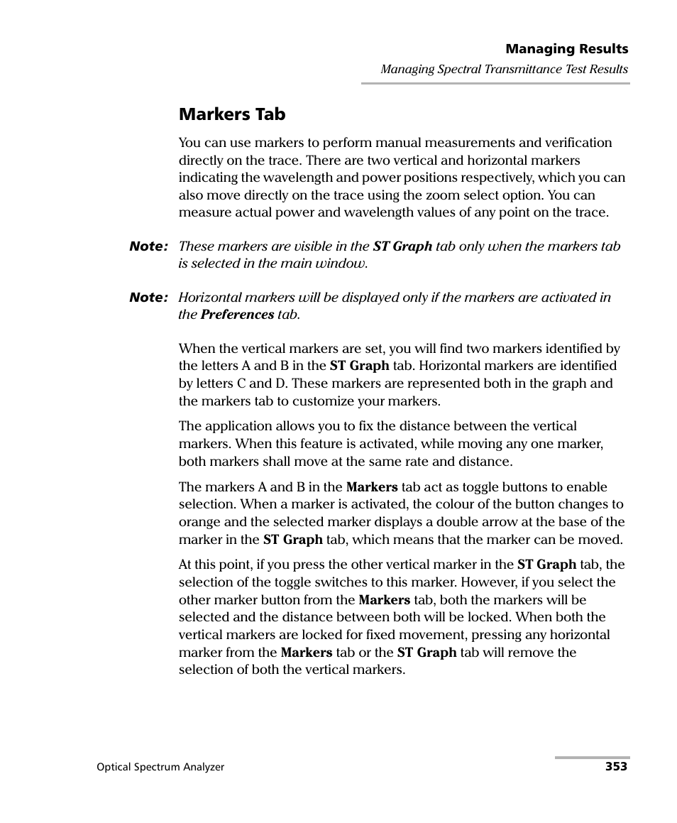 Markers tab | EXFO FTB -5240S/5240BP Optical Spectrum Analyzer for FTB 500 (NS-1434) User Manual | Page 361 / 537