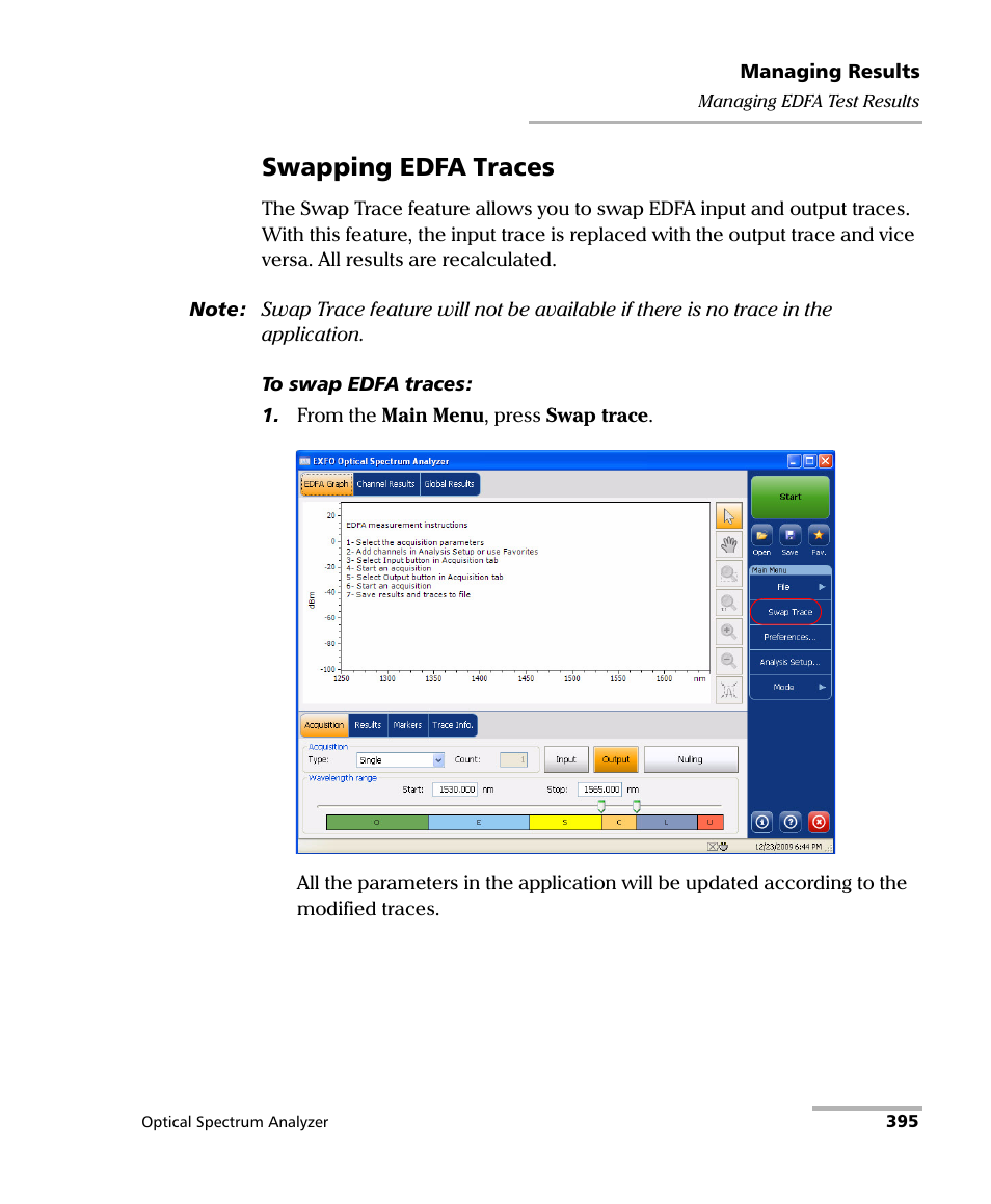 Swapping edfa traces | EXFO FTB -5240S/5240BP Optical Spectrum Analyzer for FTB 500 (NS-1434) User Manual | Page 403 / 537