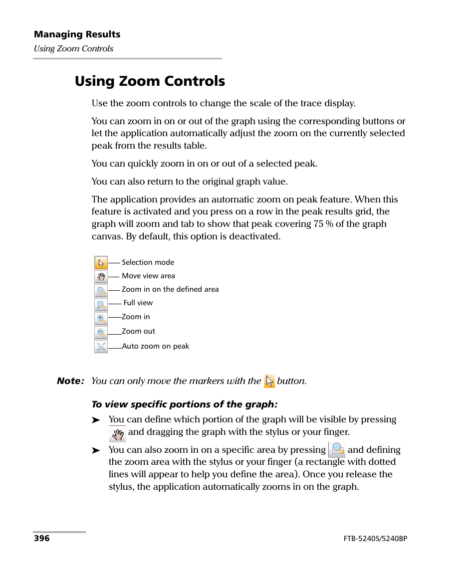 Using zoom controls, Using | EXFO FTB -5240S/5240BP Optical Spectrum Analyzer for FTB 500 (NS-1434) User Manual | Page 404 / 537