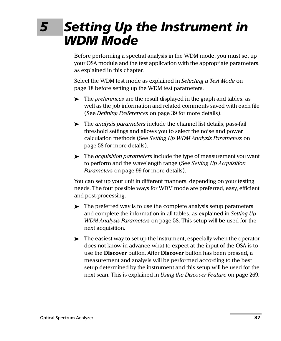 5 setting up the instrument in wdm mode, 5setting up the instrument in wdm mode | EXFO FTB -5240S/5240BP Optical Spectrum Analyzer for FTB 500 (NS-1434) User Manual | Page 45 / 537