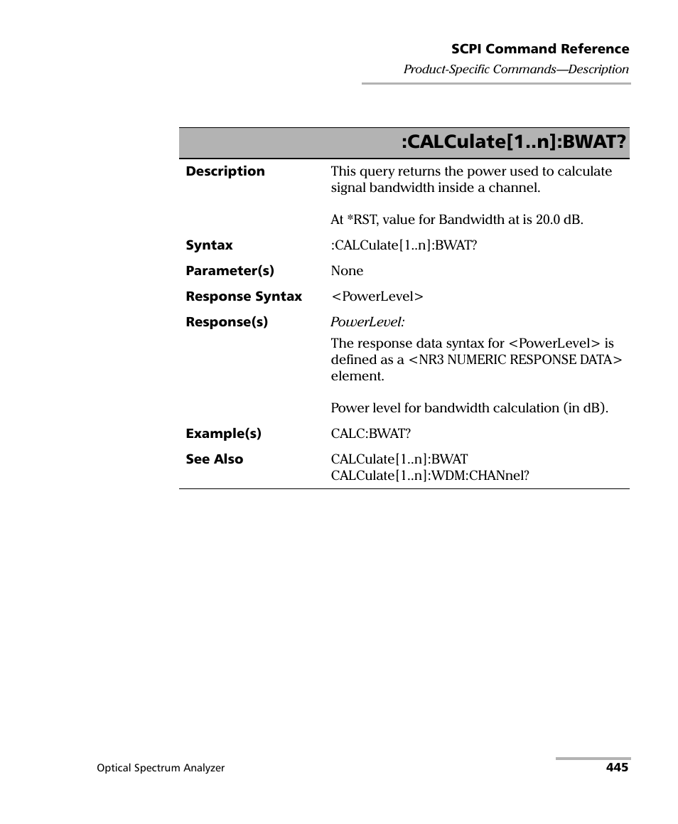 Calculate[1..n]:bwat | EXFO FTB -5240S/5240BP Optical Spectrum Analyzer for FTB 500 (NS-1434) User Manual | Page 453 / 537
