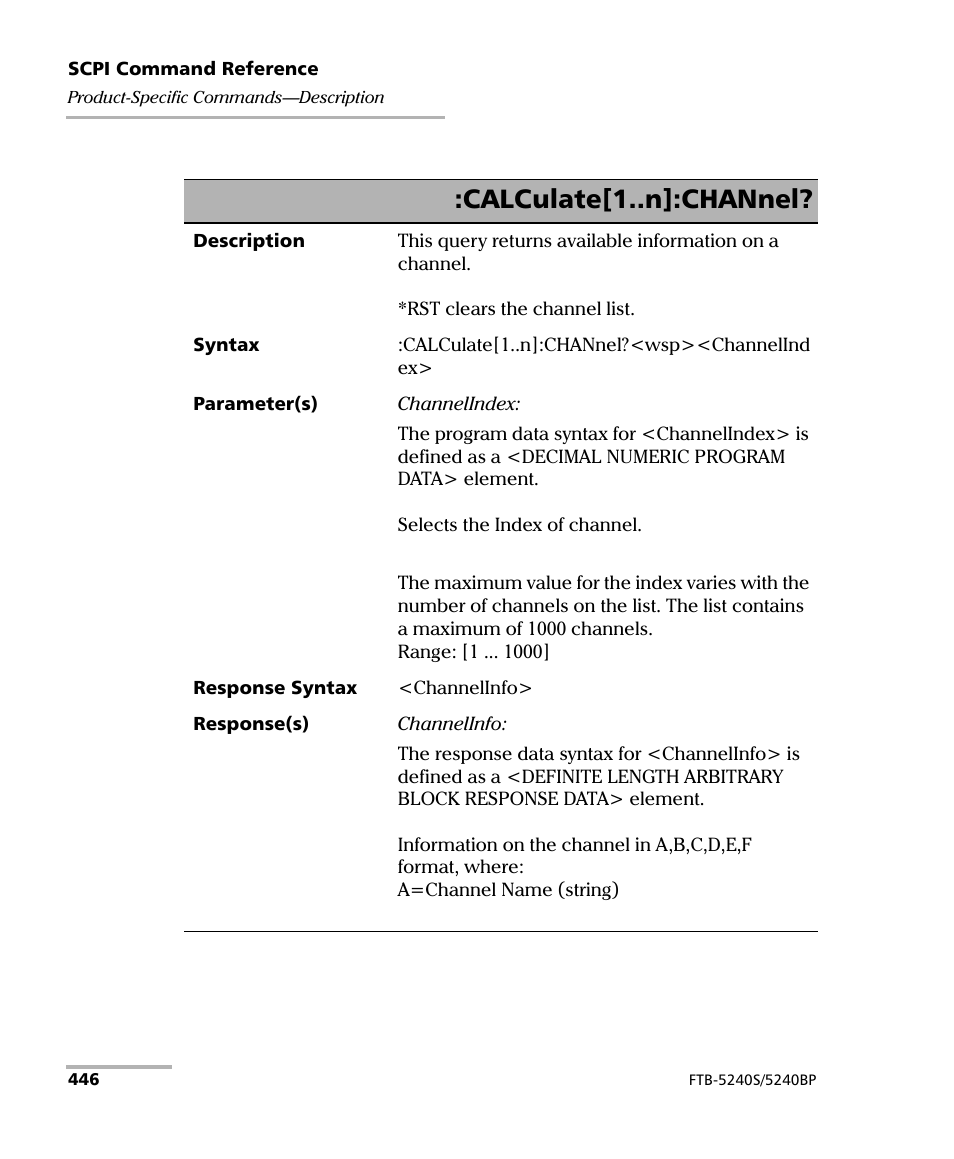 Calculate[1..n]:channel | EXFO FTB -5240S/5240BP Optical Spectrum Analyzer for FTB 500 (NS-1434) User Manual | Page 454 / 537