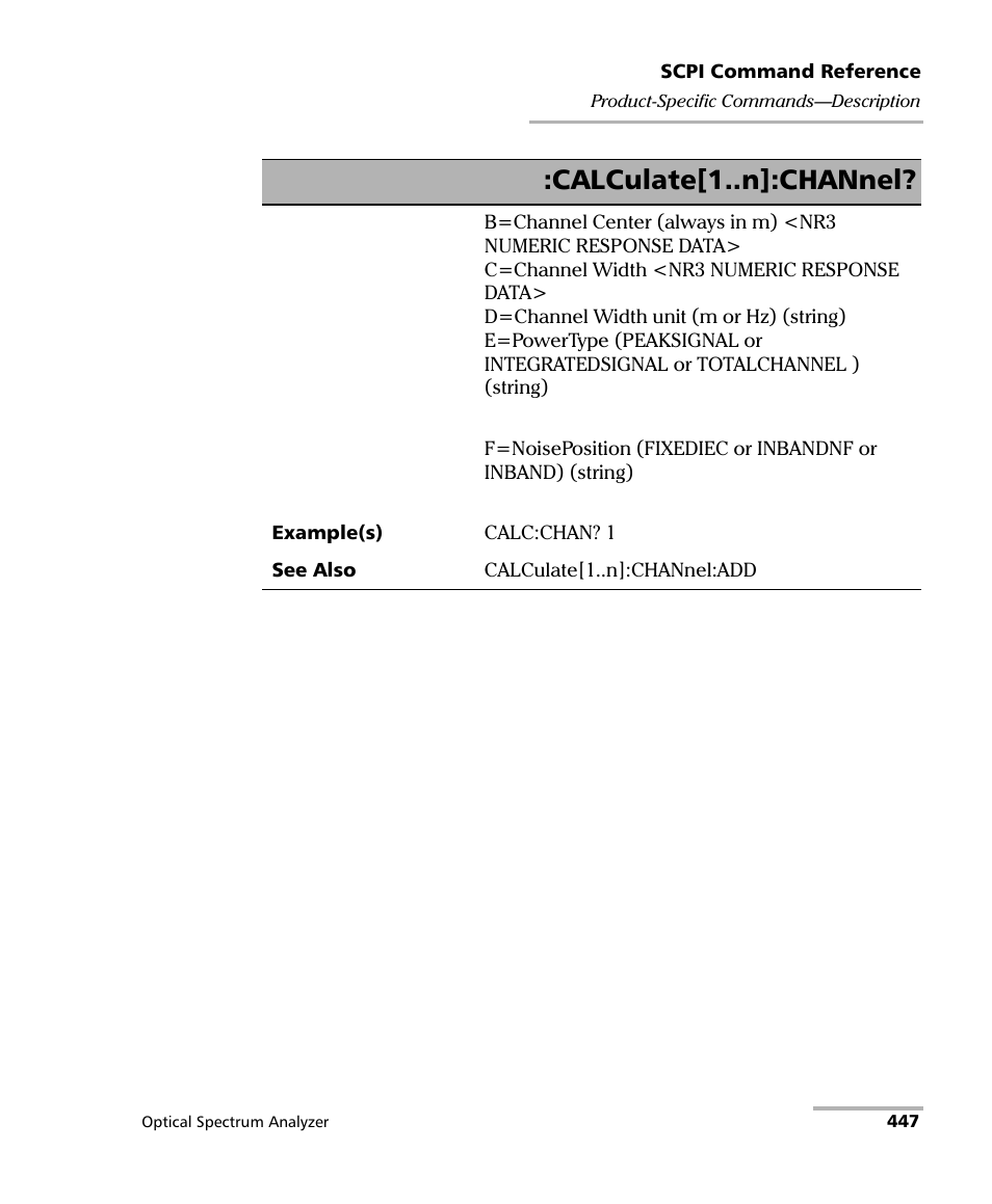 Calculate[1..n]:channel | EXFO FTB -5240S/5240BP Optical Spectrum Analyzer for FTB 500 (NS-1434) User Manual | Page 455 / 537