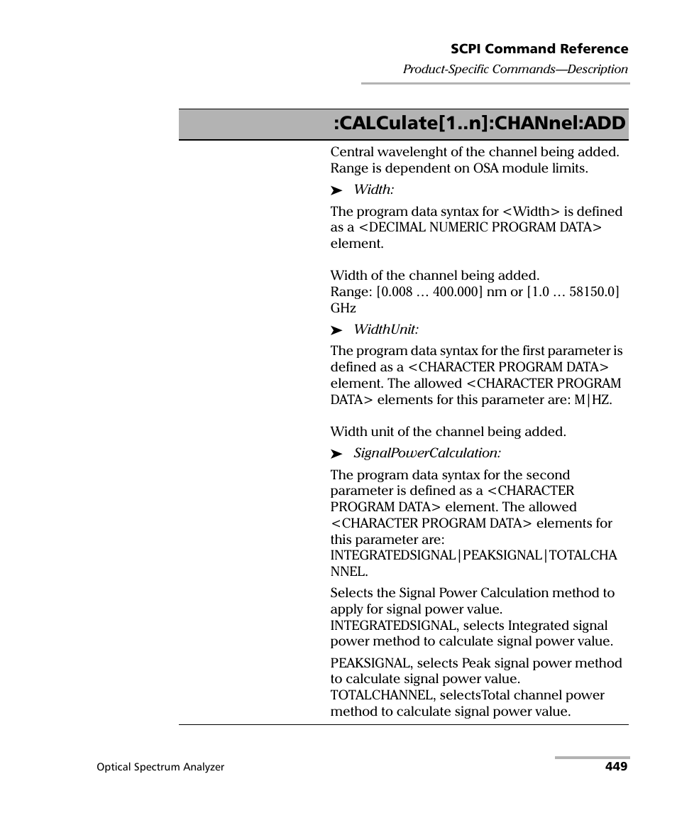 Calculate[1..n]:channel:add | EXFO FTB -5240S/5240BP Optical Spectrum Analyzer for FTB 500 (NS-1434) User Manual | Page 457 / 537