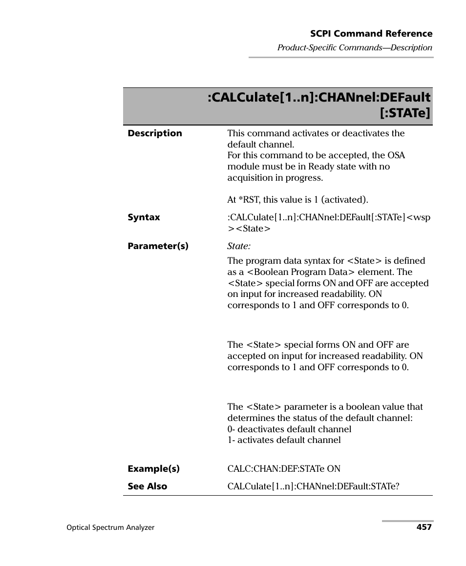 Calculate[1..n]:channel:default [:state | EXFO FTB -5240S/5240BP Optical Spectrum Analyzer for FTB 500 (NS-1434) User Manual | Page 465 / 537