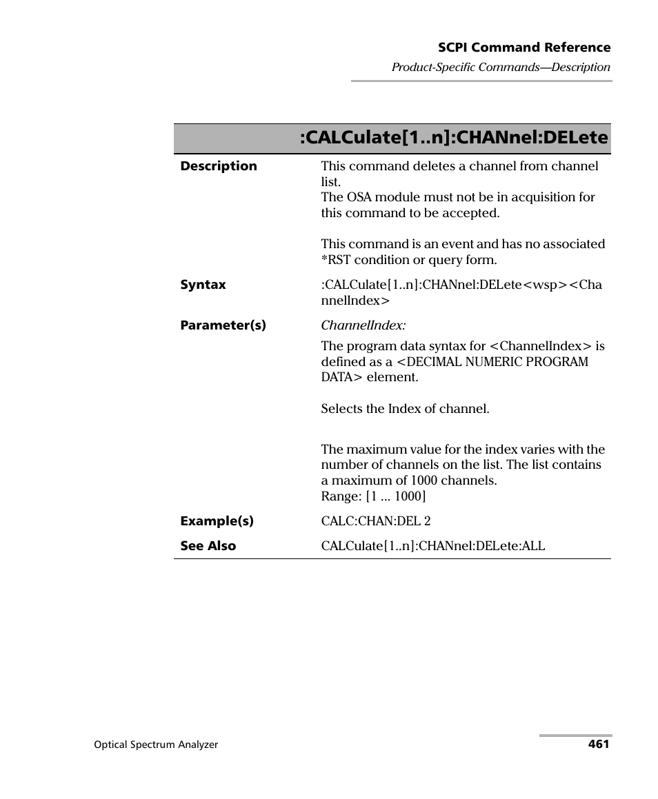 Calculate[1..n]:channel:delete | EXFO FTB -5240S/5240BP Optical Spectrum Analyzer for FTB 500 (NS-1434) User Manual | Page 469 / 537