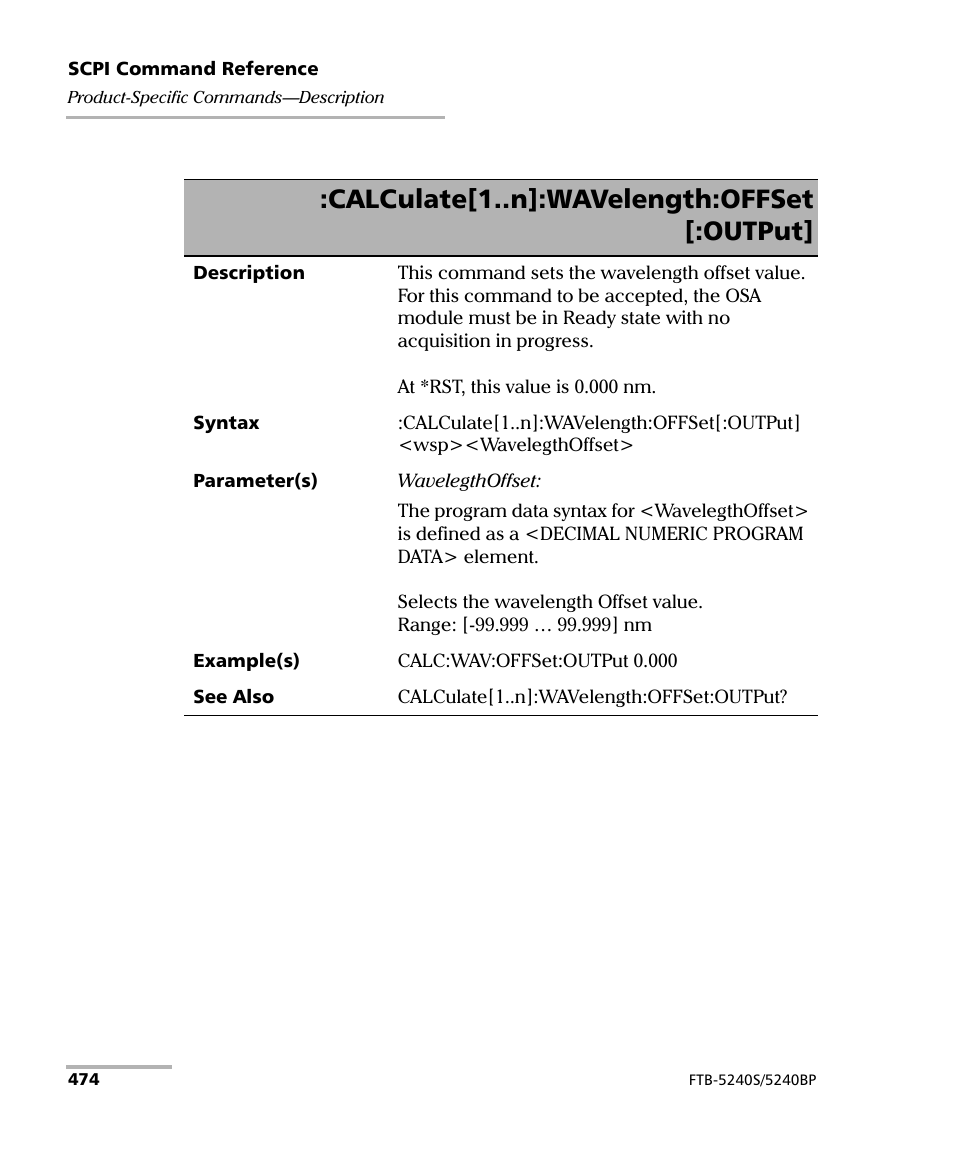 Calculate[1..n]:wavelength:offset [:output | EXFO FTB -5240S/5240BP Optical Spectrum Analyzer for FTB 500 (NS-1434) User Manual | Page 482 / 537