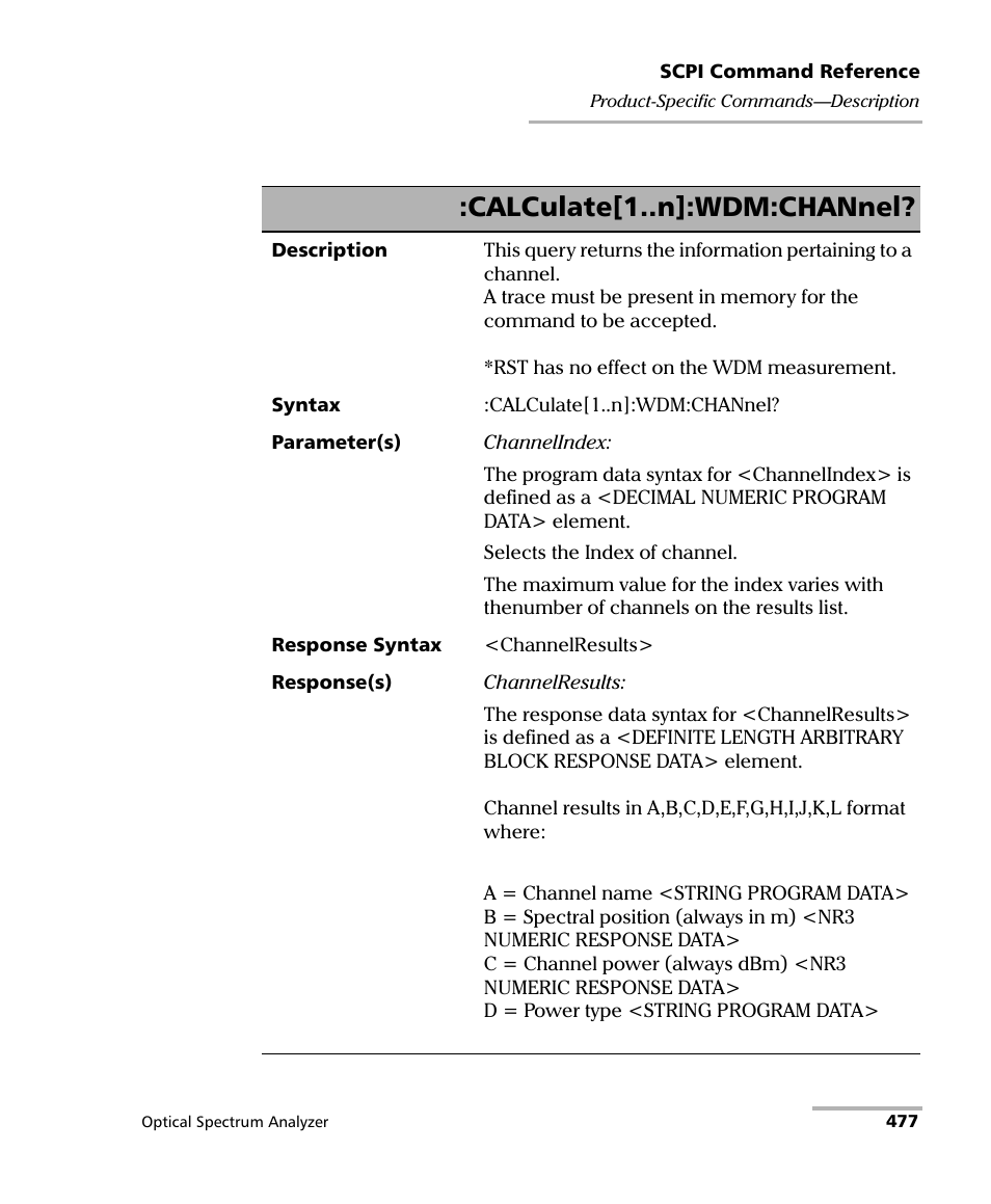 Calculate[1..n]:wdm:channel | EXFO FTB -5240S/5240BP Optical Spectrum Analyzer for FTB 500 (NS-1434) User Manual | Page 485 / 537