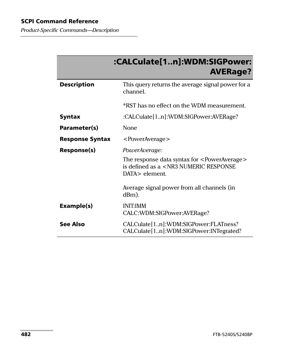 Calculate[1..n]:wdm:sigpower: average | EXFO FTB -5240S/5240BP Optical Spectrum Analyzer for FTB 500 (NS-1434) User Manual | Page 490 / 537