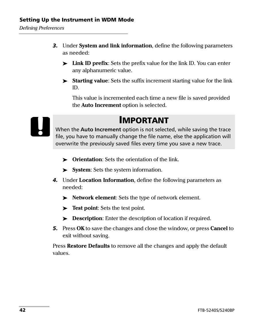 Mportant | EXFO FTB -5240S/5240BP Optical Spectrum Analyzer for FTB 500 (NS-1434) User Manual | Page 50 / 537