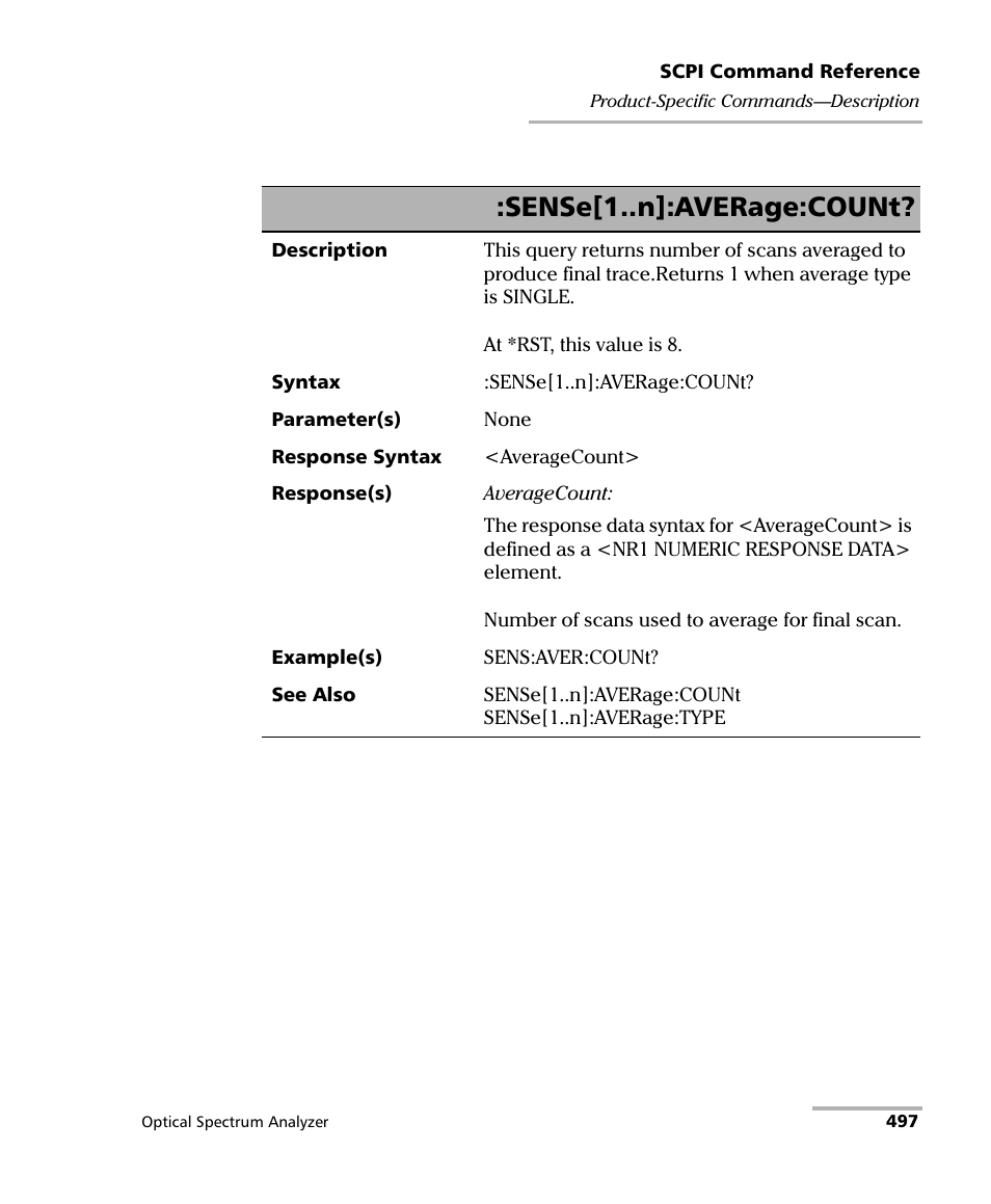 Sense[1..n]:average:count | EXFO FTB -5240S/5240BP Optical Spectrum Analyzer for FTB 500 (NS-1434) User Manual | Page 505 / 537