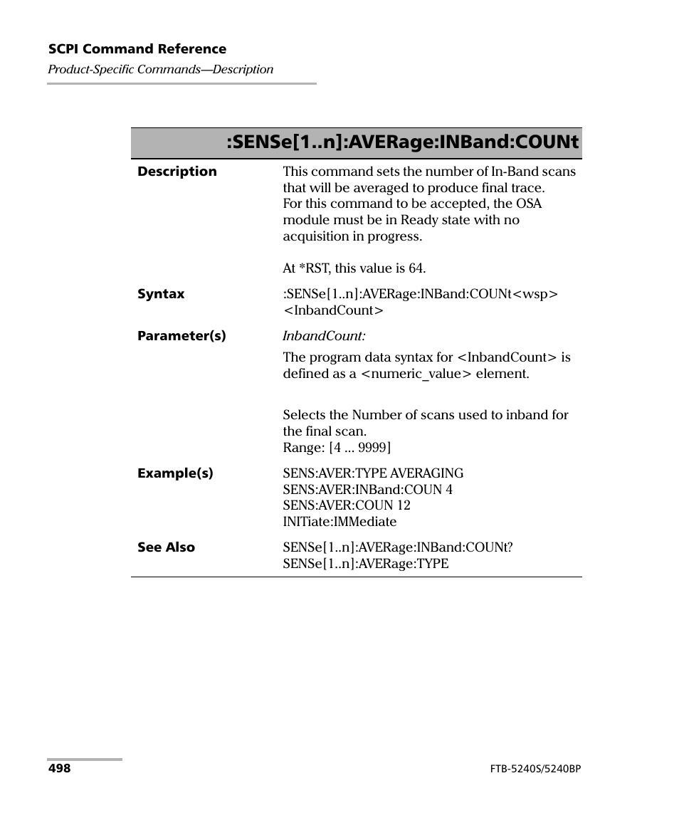 Sense[1..n]:average:inband:count | EXFO FTB -5240S/5240BP Optical Spectrum Analyzer for FTB 500 (NS-1434) User Manual | Page 506 / 537