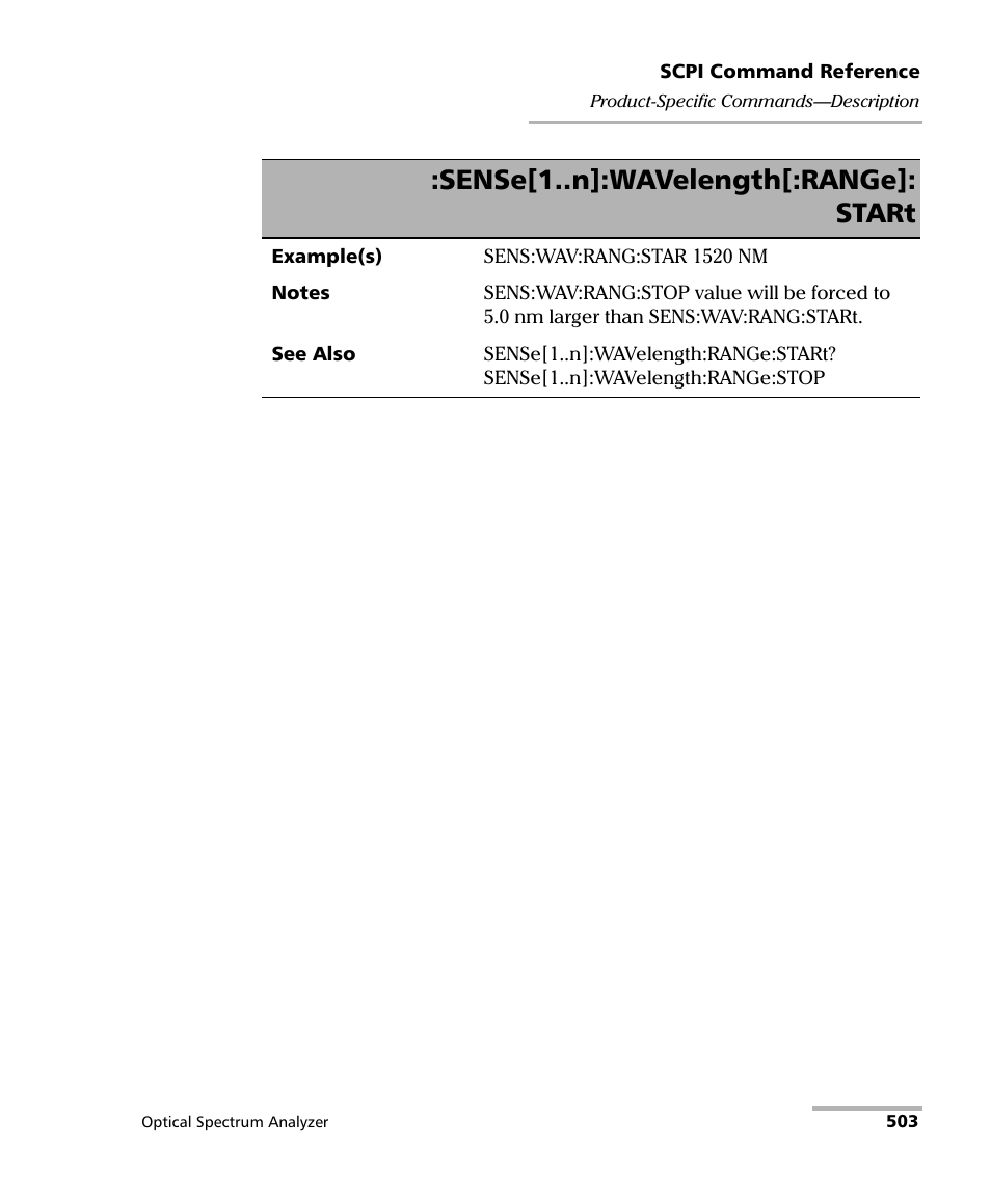 Sense[1..n]:wavelength[:range]: start | EXFO FTB -5240S/5240BP Optical Spectrum Analyzer for FTB 500 (NS-1434) User Manual | Page 511 / 537