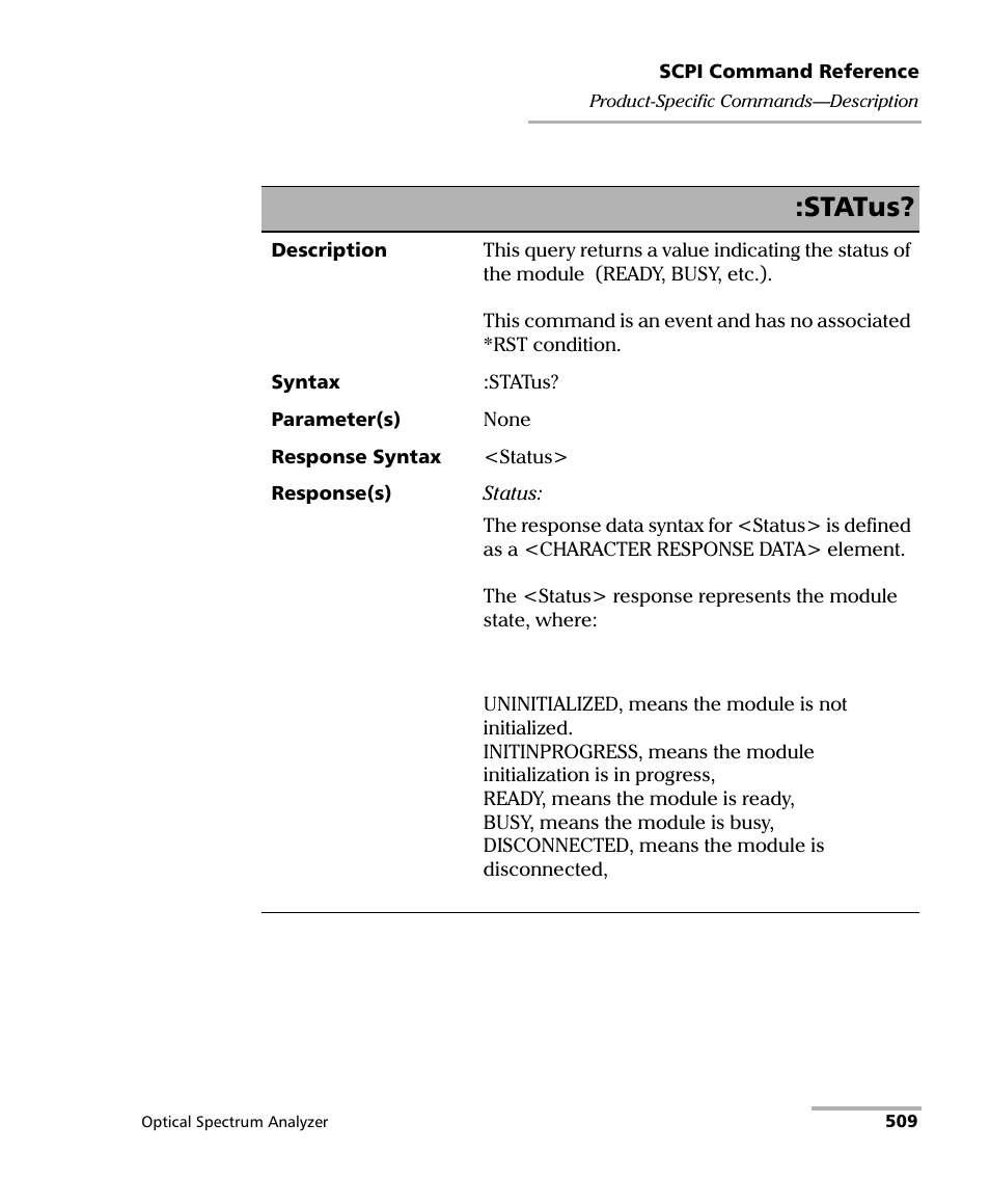 Status | EXFO FTB -5240S/5240BP Optical Spectrum Analyzer for FTB 500 (NS-1434) User Manual | Page 517 / 537
