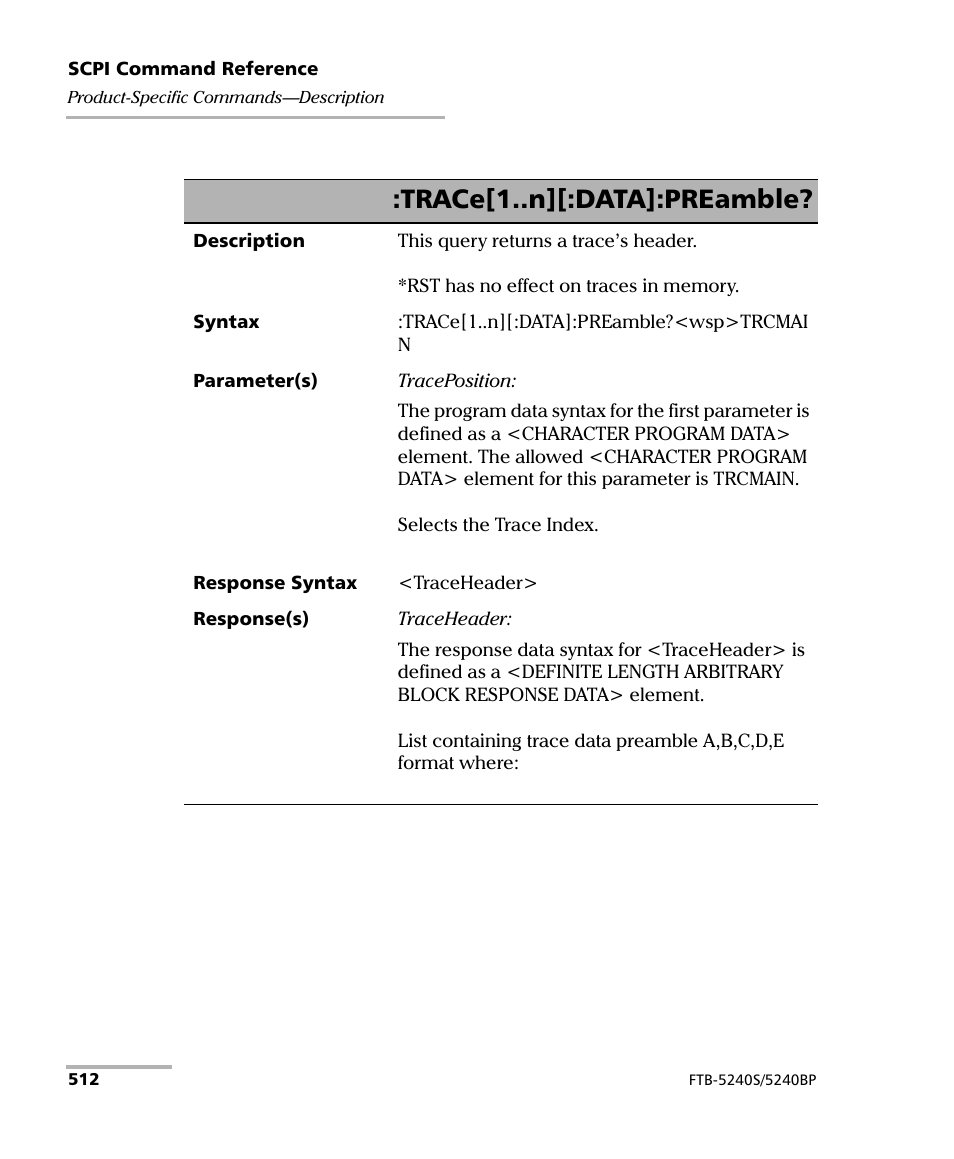 Trace[1..n][:data]:preamble | EXFO FTB -5240S/5240BP Optical Spectrum Analyzer for FTB 500 (NS-1434) User Manual | Page 520 / 537