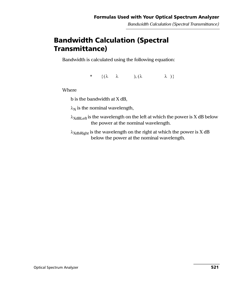 Bandwidth calculation (spectral transmittance) | EXFO FTB -5240S/5240BP Optical Spectrum Analyzer for FTB 500 (NS-1434) User Manual | Page 529 / 537
