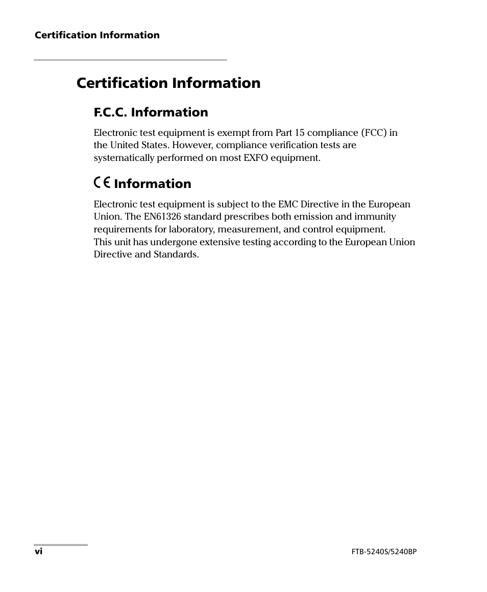 Certification information | EXFO FTB -5240S/5240BP Optical Spectrum Analyzer for FTB 500 (NS-1434) User Manual | Page 6 / 537