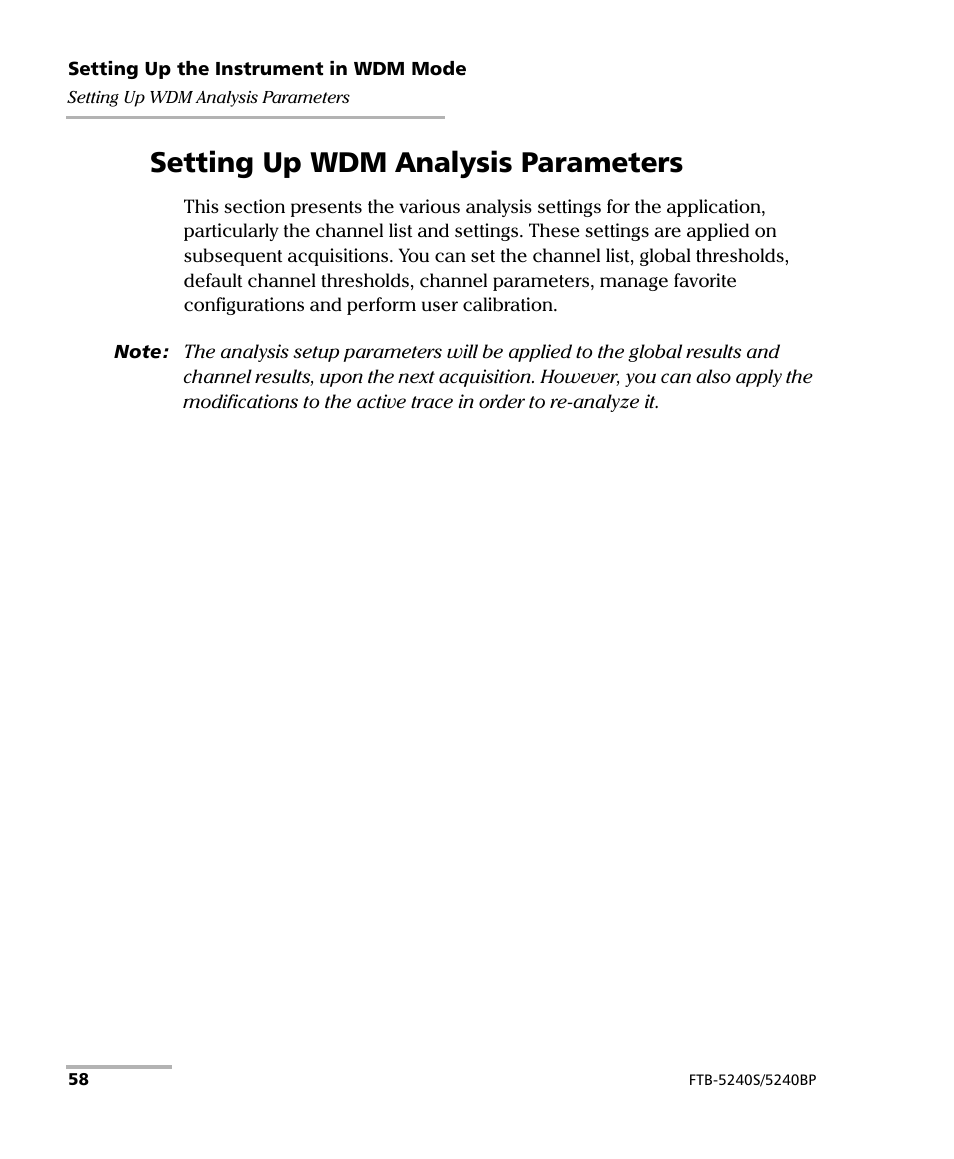 Setting up wdm analysis parameters | EXFO FTB -5240S/5240BP Optical Spectrum Analyzer for FTB 500 (NS-1434) User Manual | Page 66 / 537