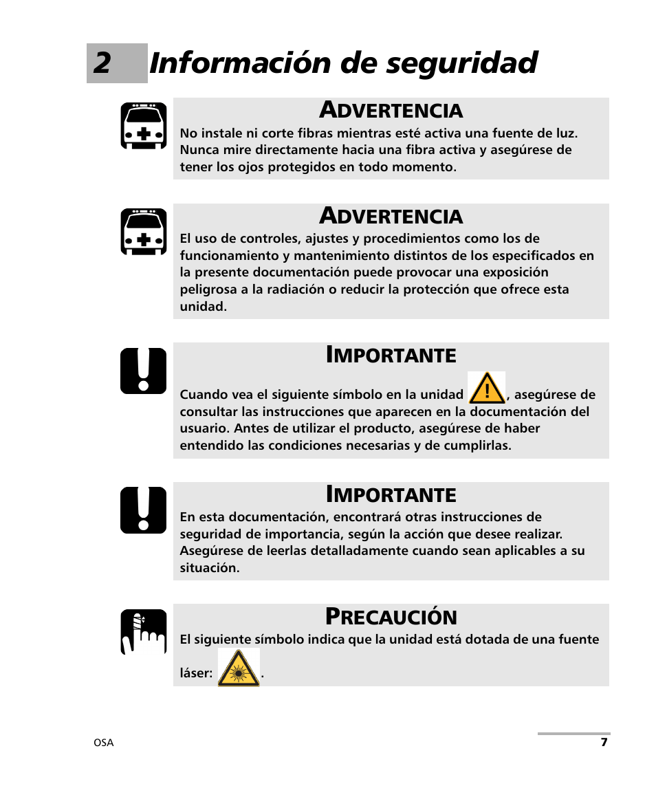 2 información de seguridad, 2información de seguridad | EXFO FTB-5230S Optical Spectrum Analyzer for FTB 200 v2 User Manual | Page 13 / 659