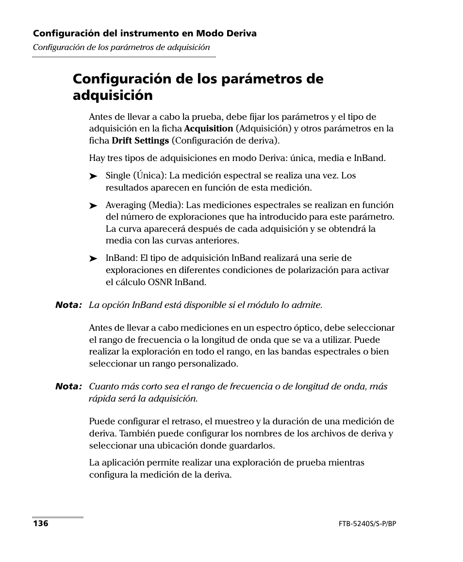 Configuración de los parámetros de adquisición | EXFO FTB-5230S Optical Spectrum Analyzer for FTB 200 v2 User Manual | Page 142 / 659