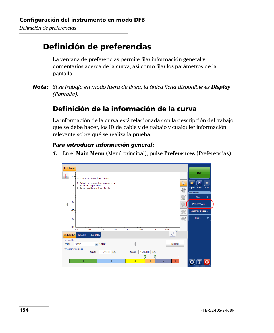 Definición de preferencias, Definición de la información de la curva | EXFO FTB-5230S Optical Spectrum Analyzer for FTB 200 v2 User Manual | Page 160 / 659