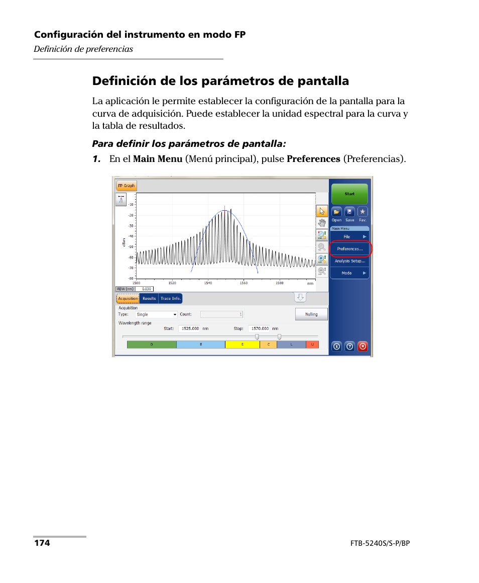 Definición de los parámetros de pantalla | EXFO FTB-5230S Optical Spectrum Analyzer for FTB 200 v2 User Manual | Page 180 / 659