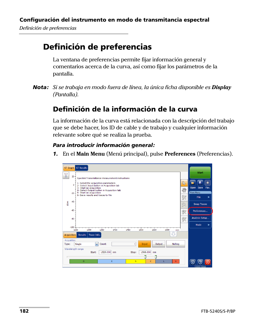 Definición de preferencias, Definición de la información de la curva | EXFO FTB-5230S Optical Spectrum Analyzer for FTB 200 v2 User Manual | Page 188 / 659