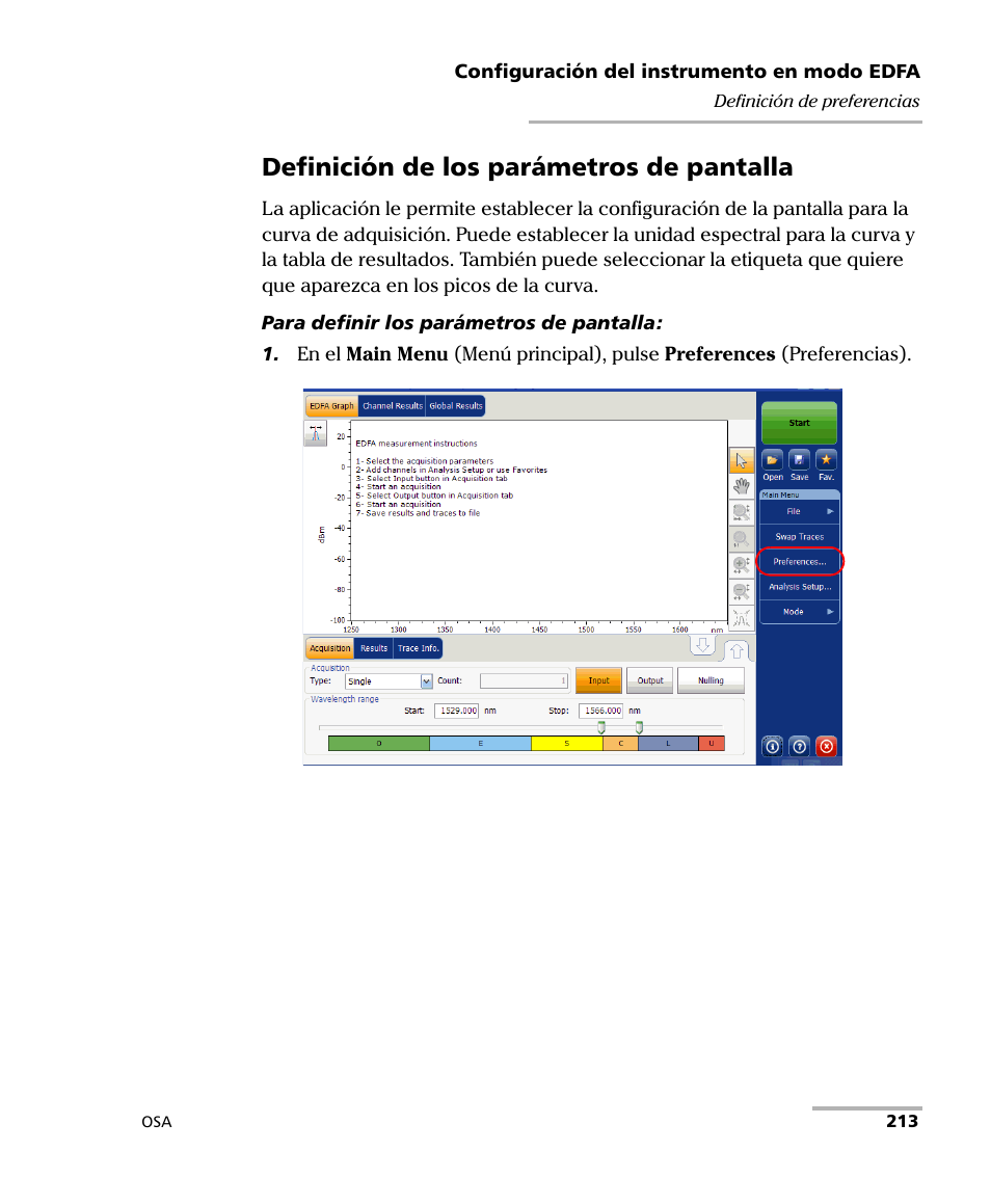 Definición de los parámetros de pantalla | EXFO FTB-5230S Optical Spectrum Analyzer for FTB 200 v2 User Manual | Page 219 / 659