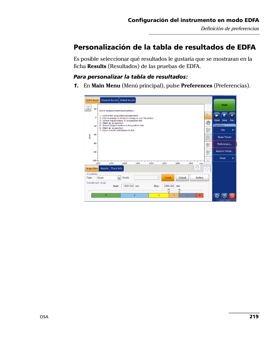 Personalización de la tabla de resultados de edfa | EXFO FTB-5230S Optical Spectrum Analyzer for FTB 200 v2 User Manual | Page 225 / 659