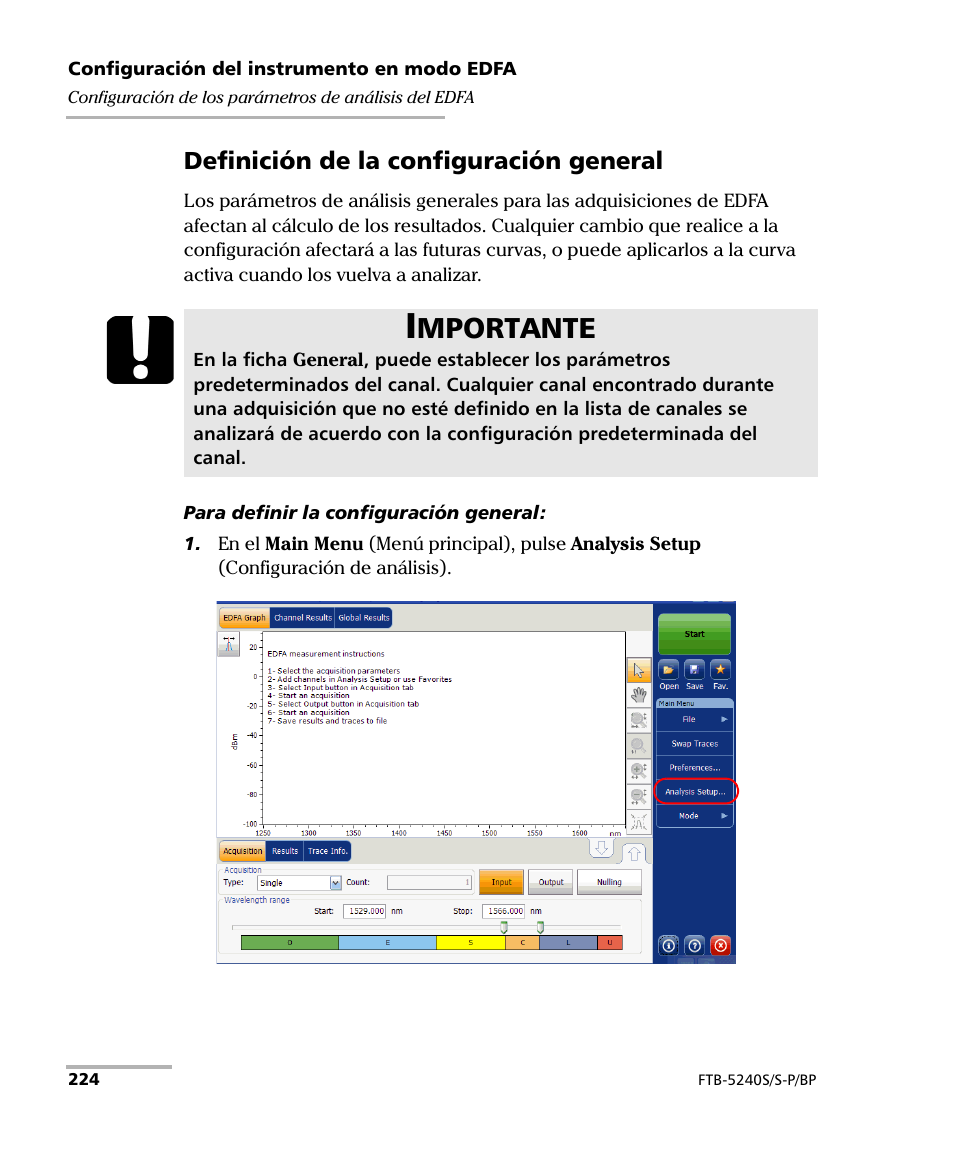 Definición de la configuración general, Mportante | EXFO FTB-5230S Optical Spectrum Analyzer for FTB 200 v2 User Manual | Page 230 / 659