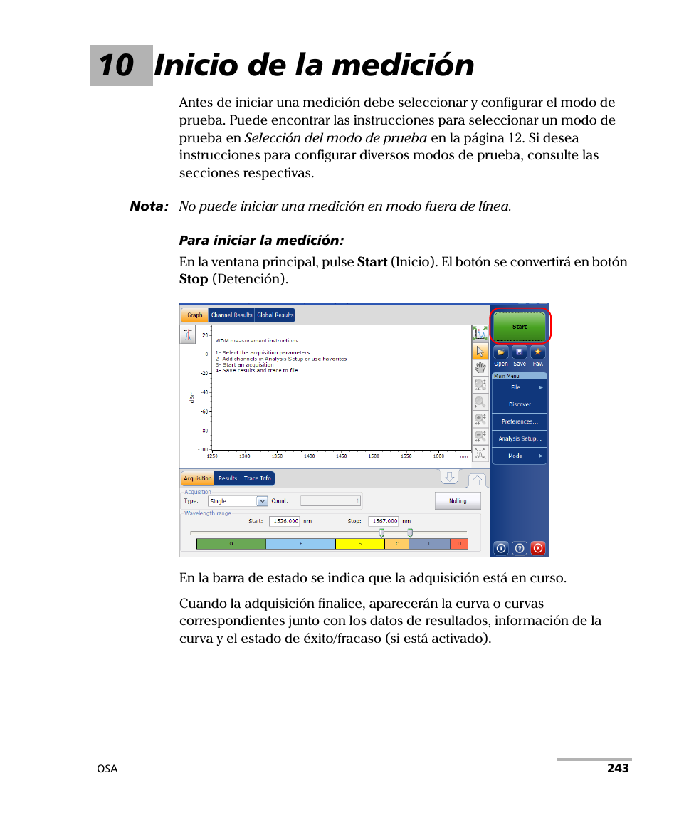 10 inicio de la medición | EXFO FTB-5230S Optical Spectrum Analyzer for FTB 200 v2 User Manual | Page 249 / 659