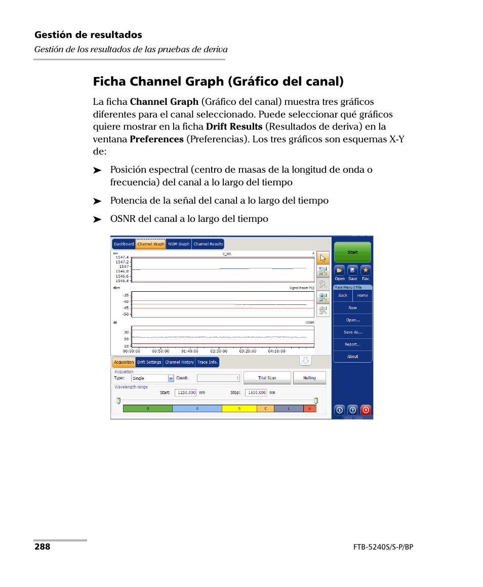 Ficha channel graph (gráfico del canal) | EXFO FTB-5230S Optical Spectrum Analyzer for FTB 200 v2 User Manual | Page 294 / 659