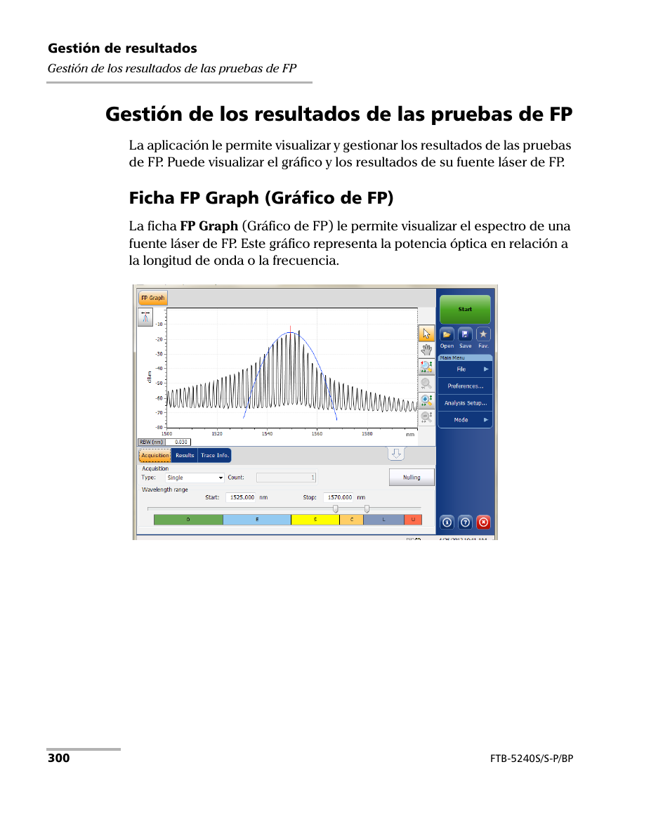 Gestión de los resultados de las pruebas de fp, Ficha fp graph (gráfico de fp) | EXFO FTB-5230S Optical Spectrum Analyzer for FTB 200 v2 User Manual | Page 306 / 659