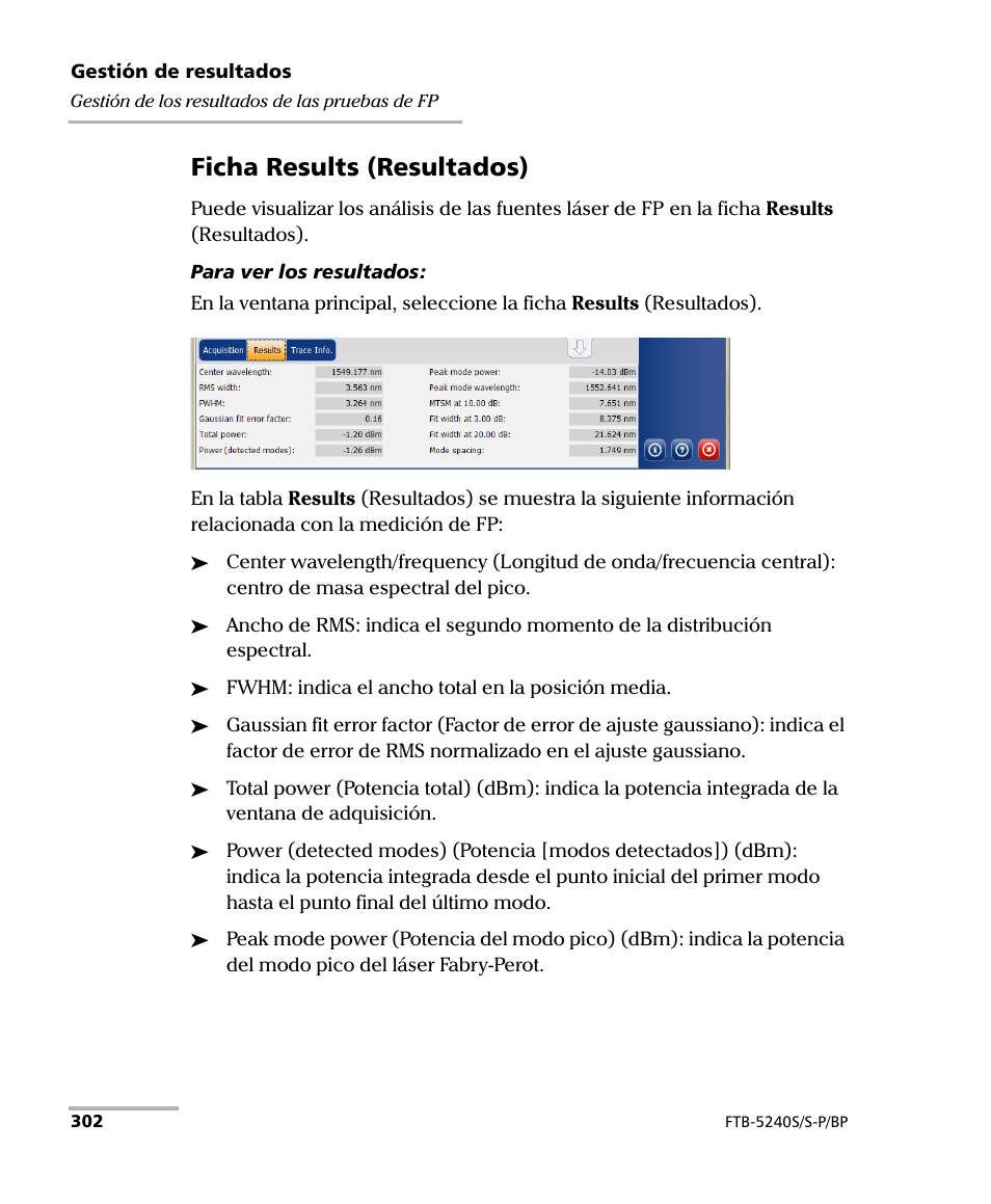 Ficha results (resultados) | EXFO FTB-5230S Optical Spectrum Analyzer for FTB 200 v2 User Manual | Page 308 / 659