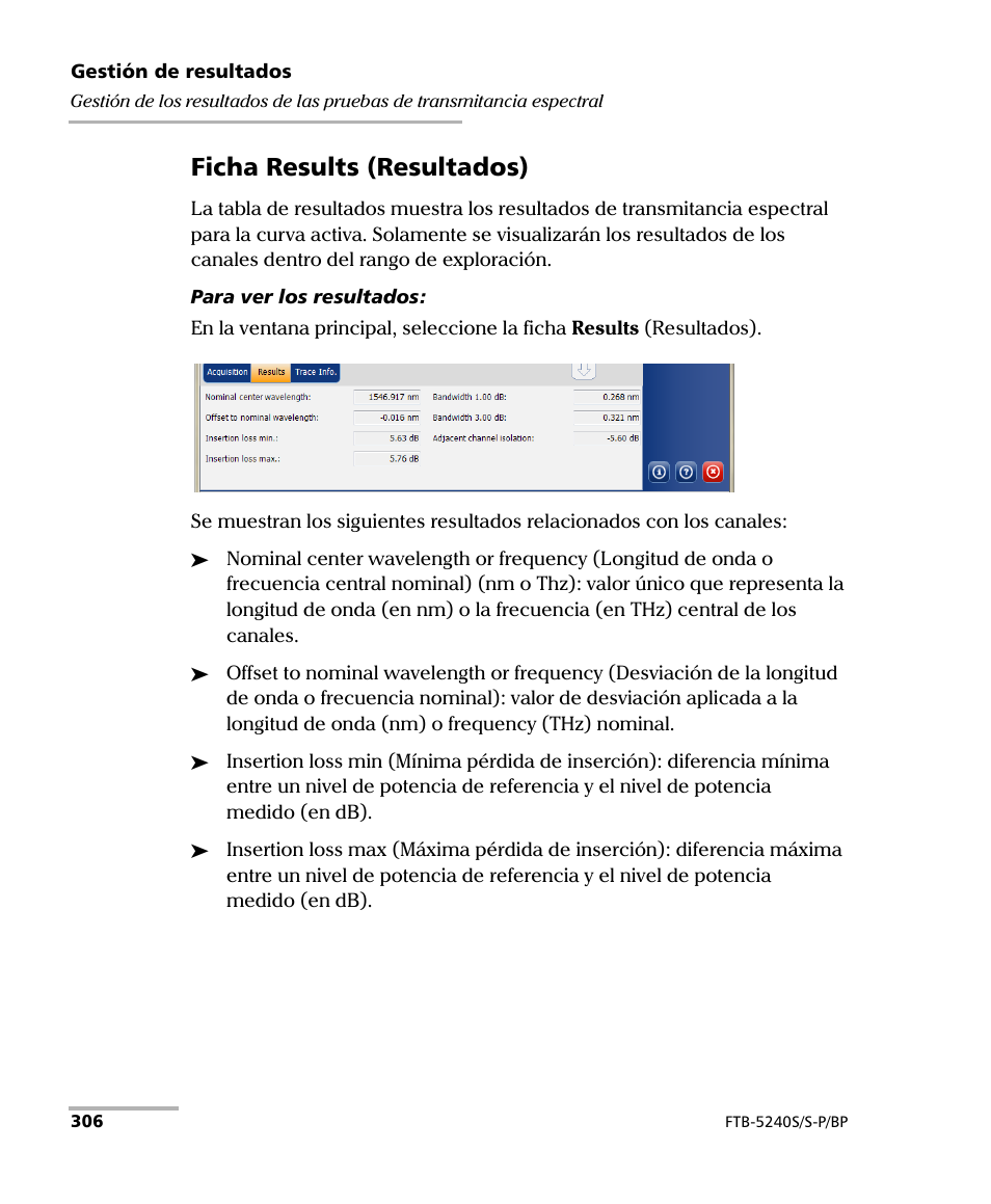 Ficha results (resultados) | EXFO FTB-5230S Optical Spectrum Analyzer for FTB 200 v2 User Manual | Page 312 / 659